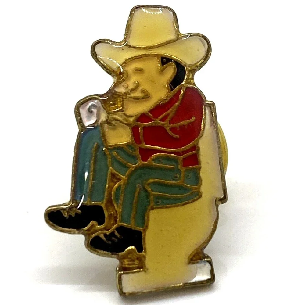 Cowboy Sitting on toilet Lapel hat pin Humorous Funny Country Country‎ western